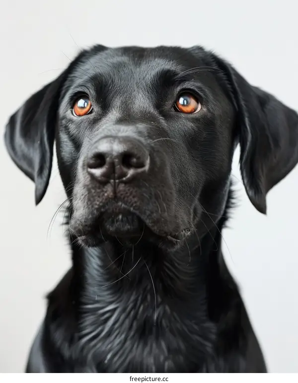 A black Labrador Retriever looking up