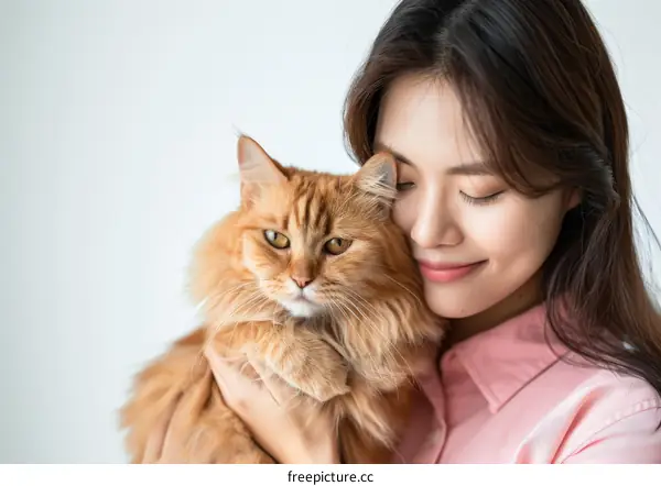 A ginger cat and a woman