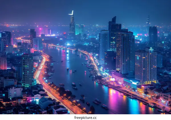 Vibrant Night Scene of Ho Chi Minh City, Vietnam