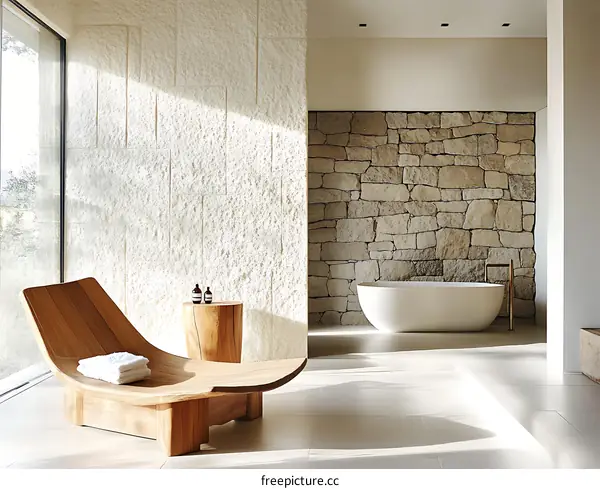 Modern Spa Bathroom with Natural Stone Walls