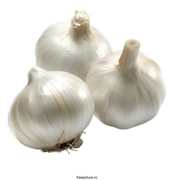 [Transparent Background PNG]Three Garlic Bulbs on White Background