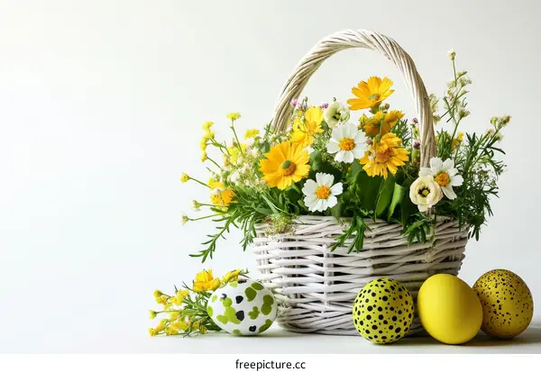 Easter Floral Basket with Decorated Eggs