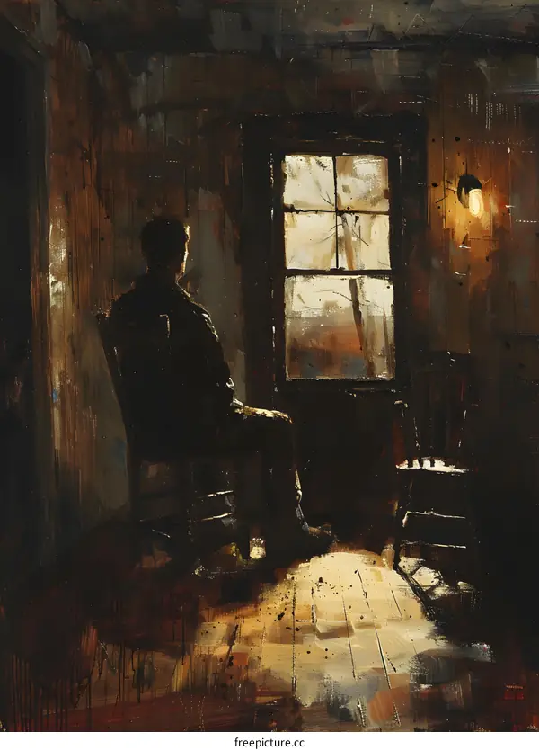 A Man Sitting Alone In A Dark Room