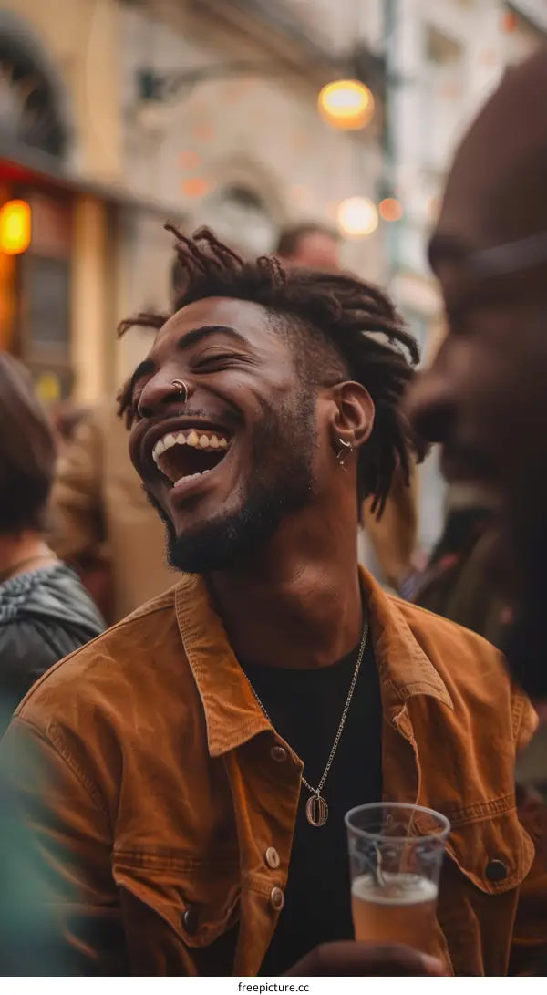 Laughing man with dreadlocks