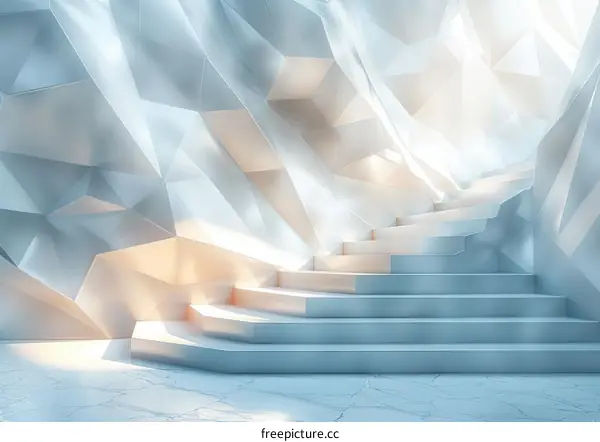 Modern Geometric Staircase in White and Blue