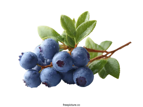 [Transparent Background PNG]Fresh Blueberries with Leaves Closeup