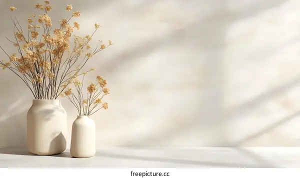 Minimalist White Vases with Dried Flowers