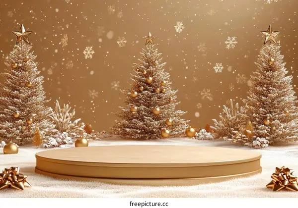 Christmas Festive Golden Snow Scene Product Display