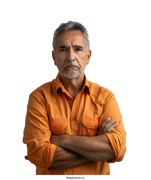 [Transparent Background PNG]Portrait of a Serious Middle Aged Man with Arms Crossed