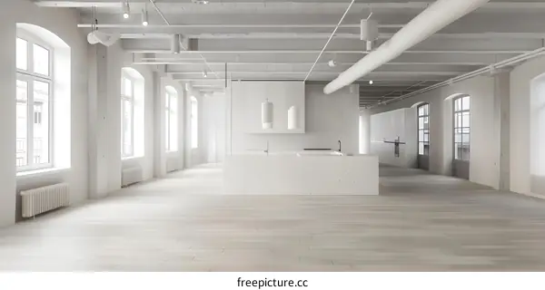 Modern White Kitchen and Living Room Interior Design