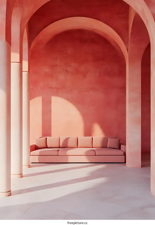 Minimalist Pink Couch Under Arched Ceiling