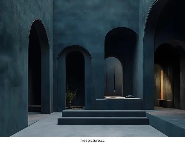 Minimalist Interior Design with Arched Doorways and Concrete