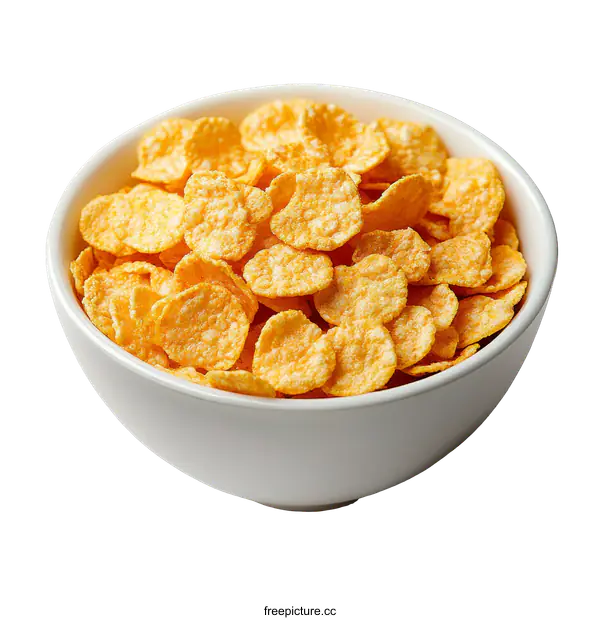 [Transparent Background PNG]Crispy Cornflakes in a White Bowl
