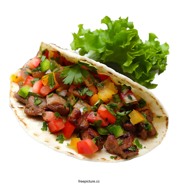 [Transparent Background PNG]Beef taco with fresh vegetables