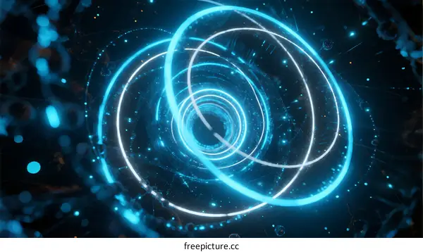 Abstract Digital Circles with Glowing Lines and Particles