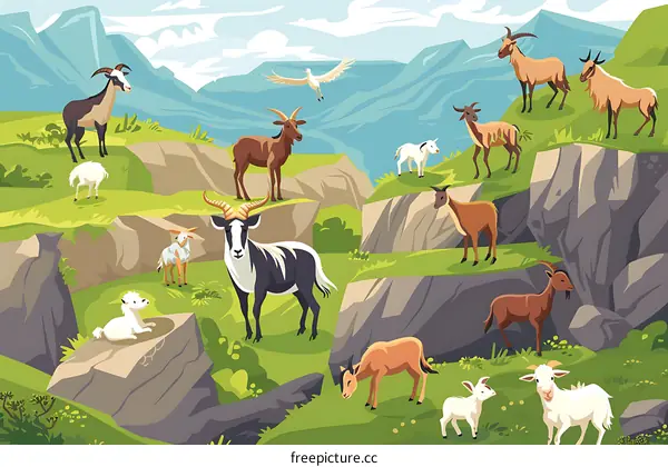 Mountain Landscape with Goats