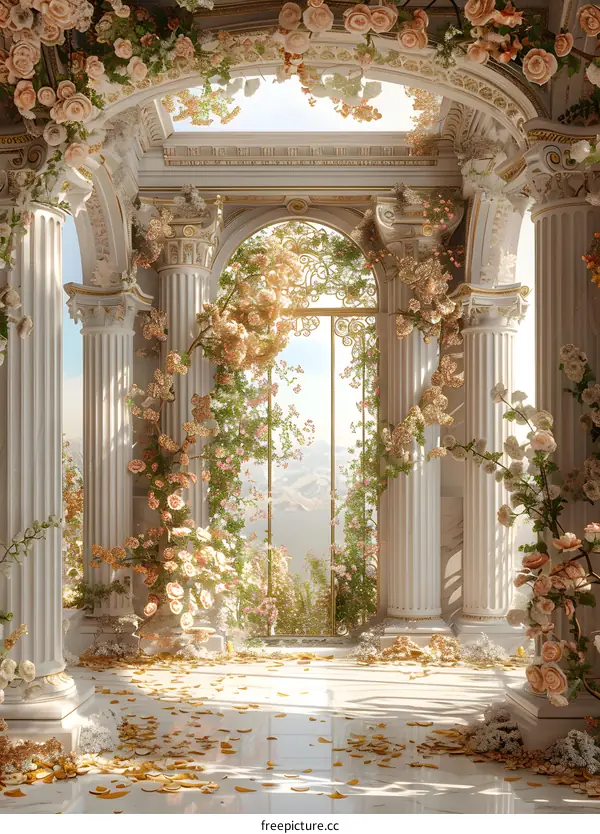 Romantic Garden with Flowers Archway