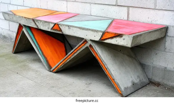Colorful Concrete Bench with Geometric Design