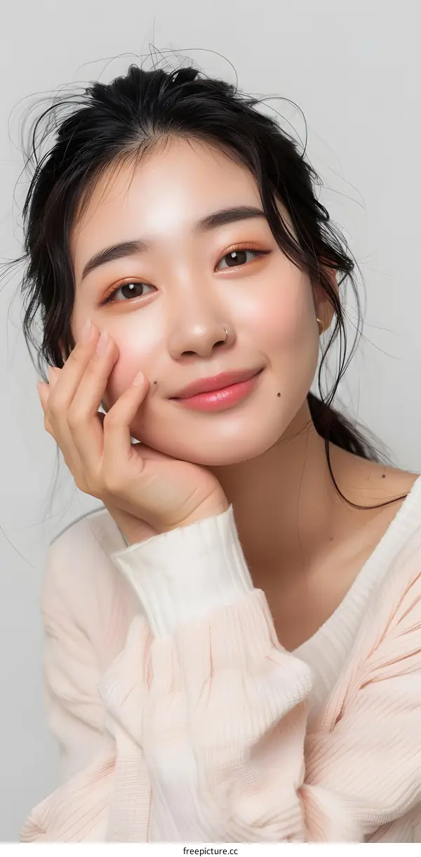 Portrait of a Young Asian Woman with Pink Sweater