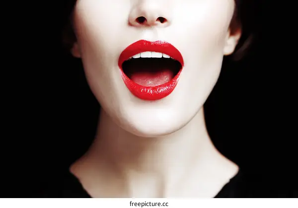 Closeup of Woman with Red Lips