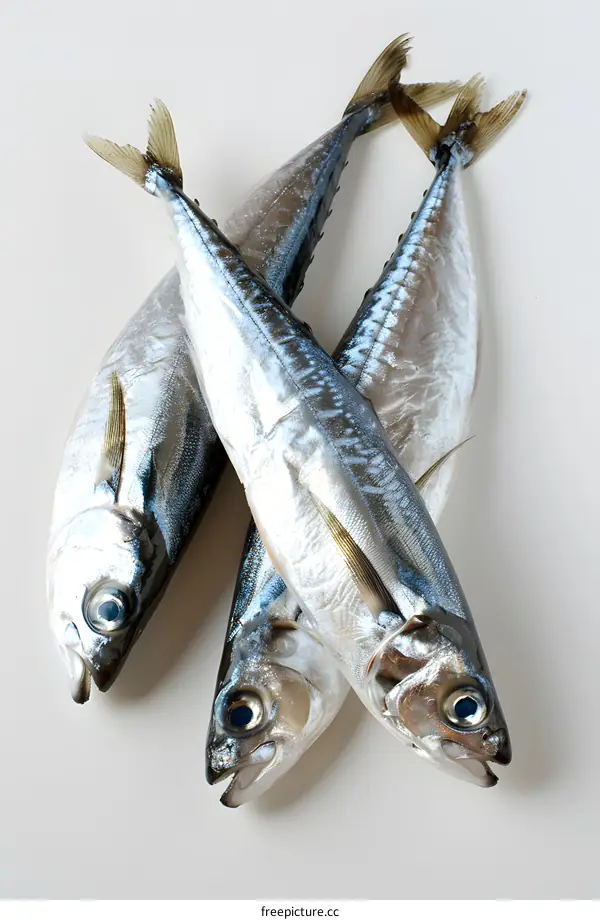 Three mackerels on a white background