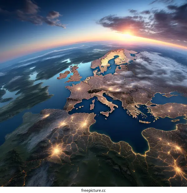 Europe from space showing city lights at night