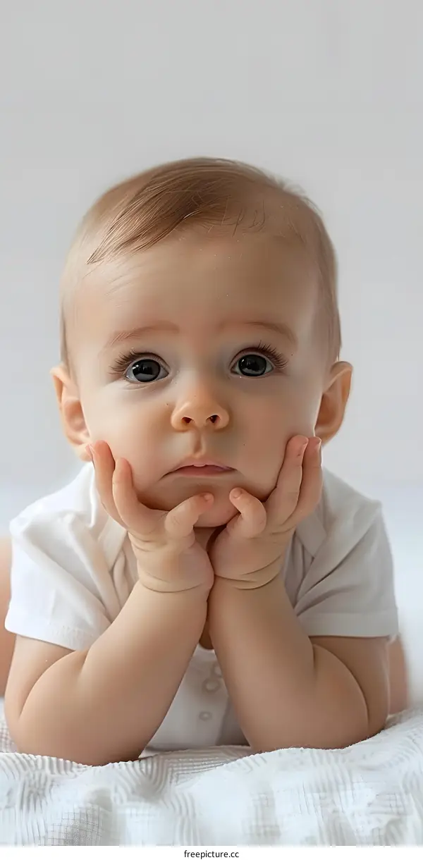 Baby with hands on face