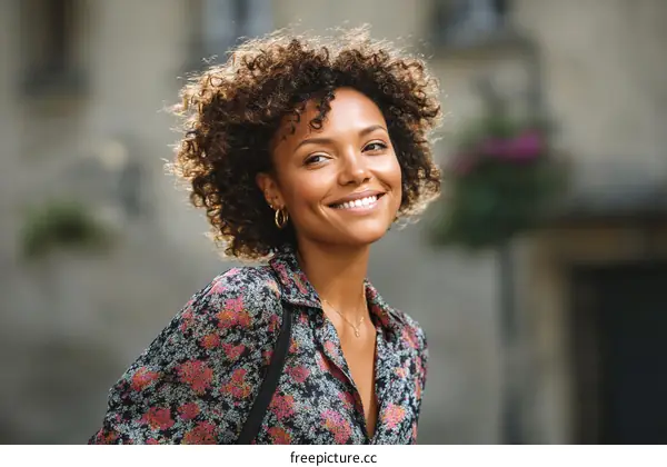 Smiling African American Woman in City Street