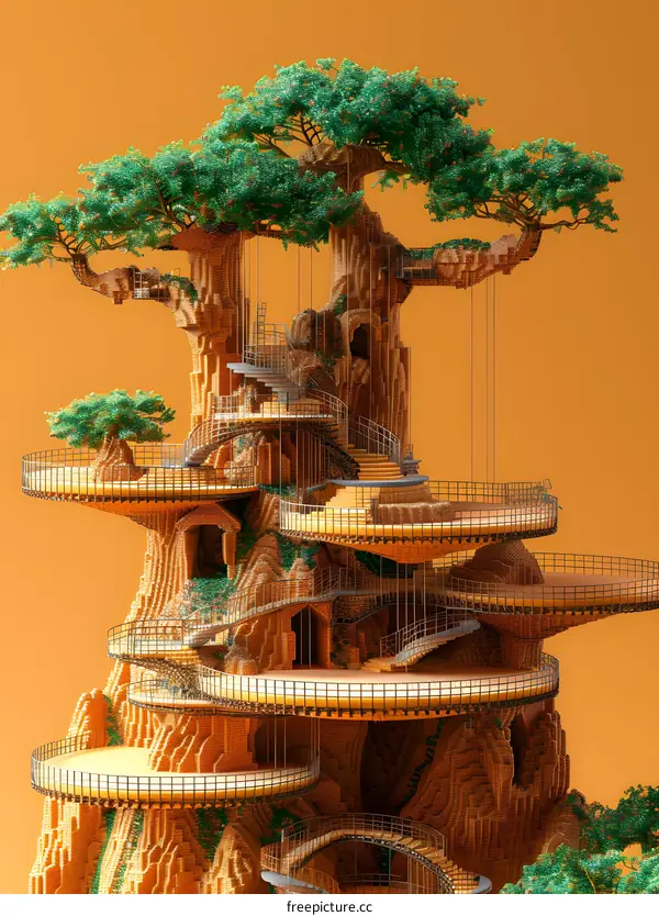 Digital art of a magical treehouse