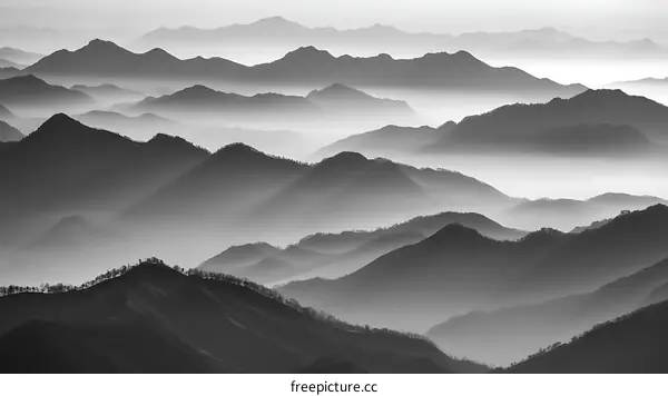 Misty Mountain Ranges in Black and White