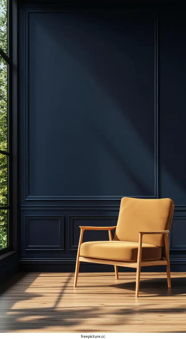 Modern Classic Living Room Scene with Mustard Yellow Chair