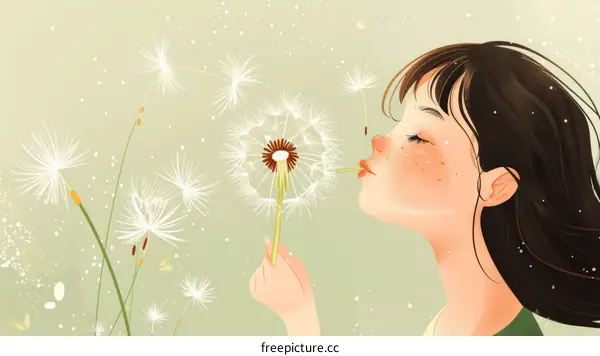 Girl Blowing Dandelion Seeds