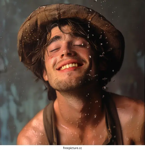 A Caucasian Man Enjoying a Rainy Day