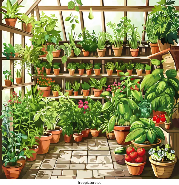 Green House Plants Interior Illustration