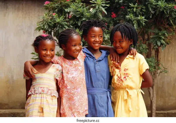 Four African Children Friendship Outdoor Photo