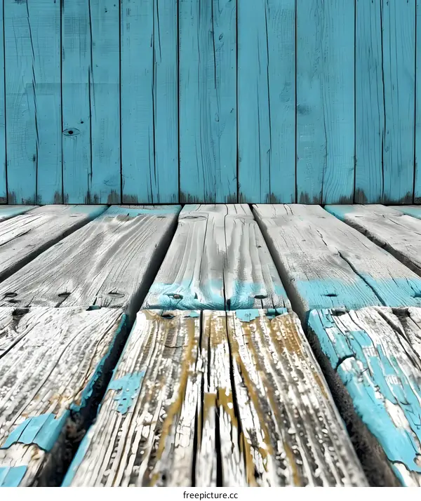 Blue Painted Wooden Wall and Floor Background