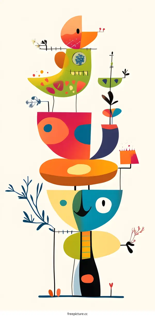 Abstract Colorful Bird Illustration With Geometric Shapes