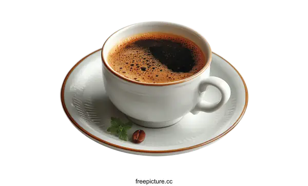 [Transparent Background PNG]A Cup of Coffee with a Mint Leaf
