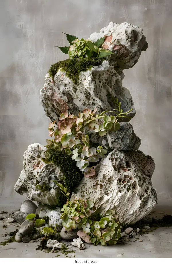 Stone and Green Plant Still Life Photography