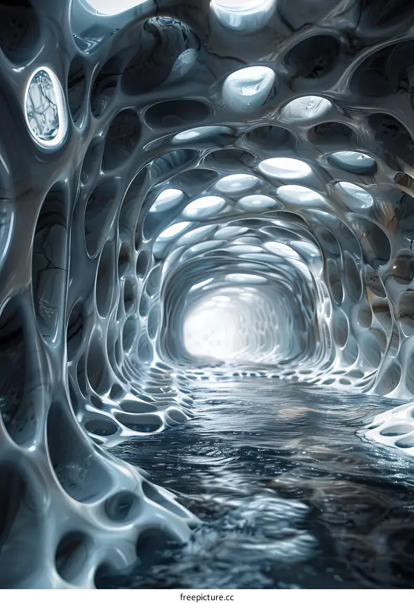 Biomorphic Tunnel Interior with Glowing Alien Eggs