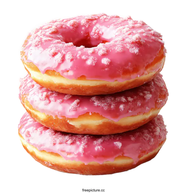 [Transparent Background PNG]Stack of Pink Glazed Donuts on White Background