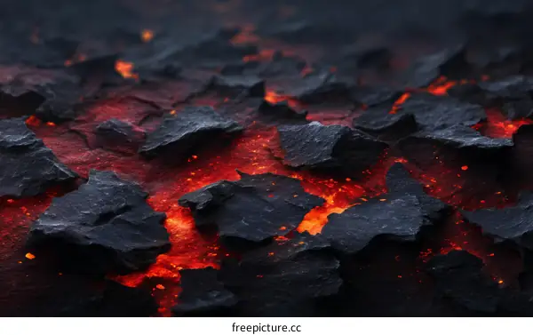 Molten Lava Flowing Through Volcanic Rocks