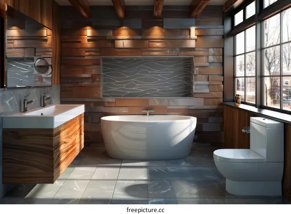 Modern Rustic Bathroom Design with Natural Wood Accents