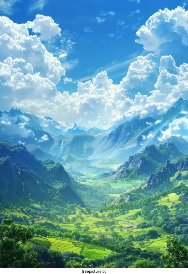 Stunning Mountain Valley Landscape Illustration