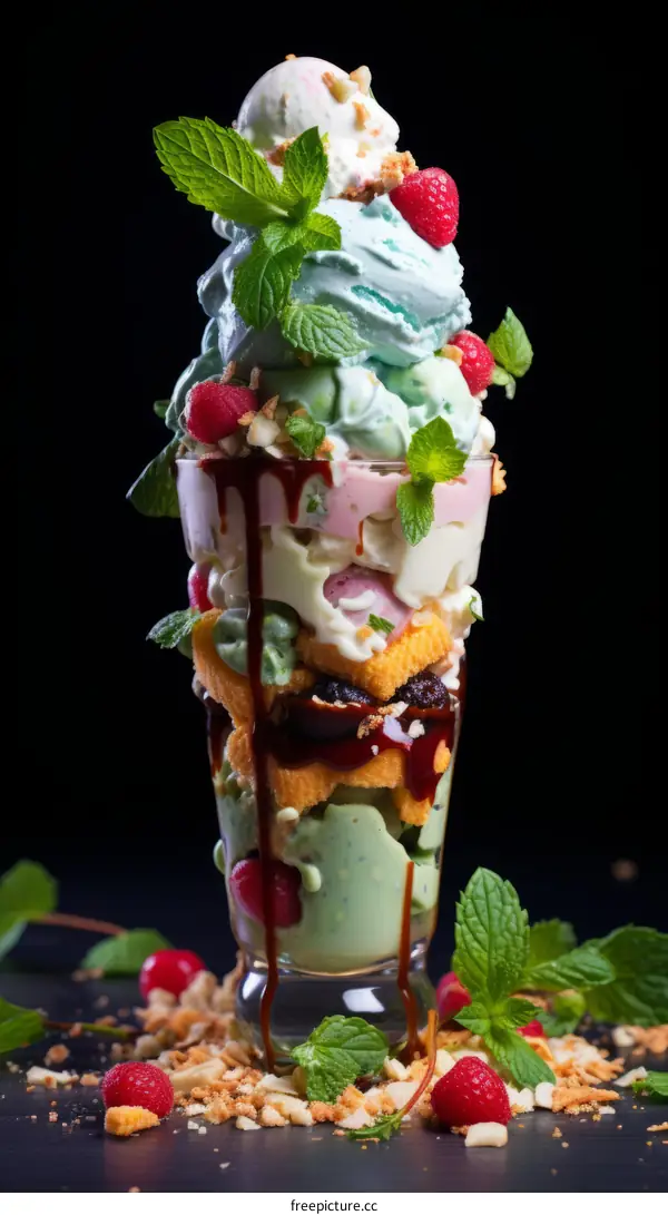 Delectable Raspberry and Nut Ice Cream Sundae