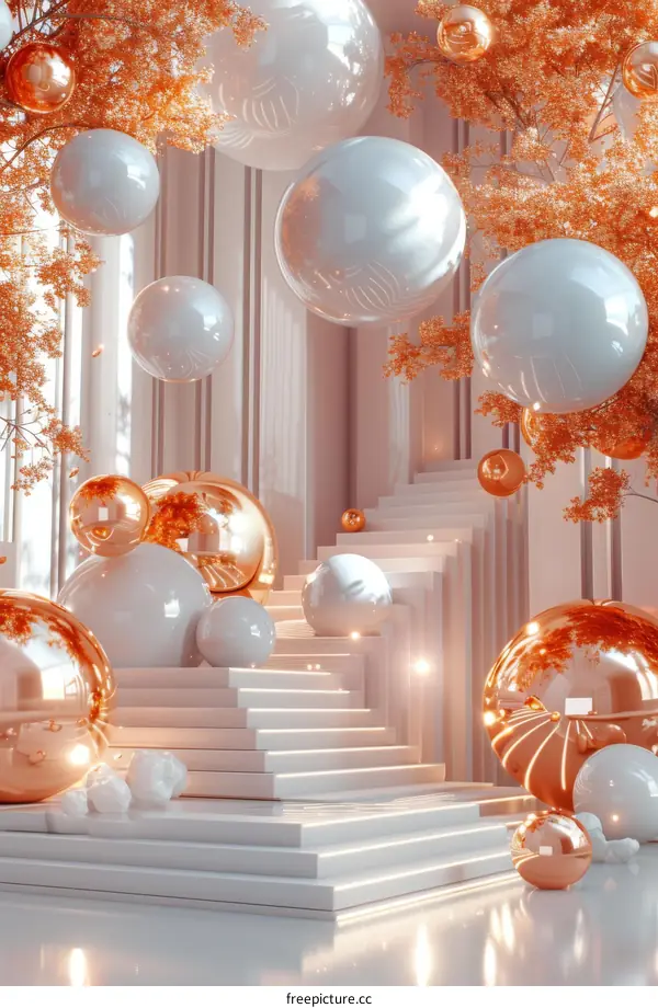 Modern Stairway with Metallic Decorative Balls