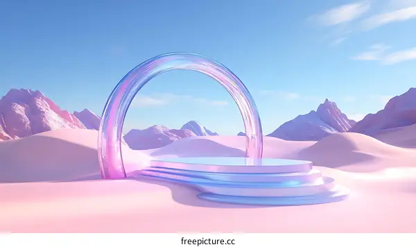 Pastel Mountains with Abstract Arch and Stage