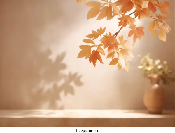 Autumn Leaves Shadow on Beige Background
