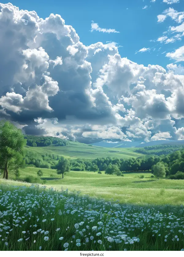 Beautiful Summer Meadow Under a Cloudy Sky