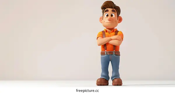 Confident Cartoon Man with Arms Crossed